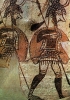 Guerrieri micenei raffigurati su un cratere, vaso usato per miscelare acqua e vino, del XIII secolo a.C. (Foto André Held)