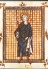 L’aureola intorno al capo ci dice che la miniatura è stata eseguita dopo la sua canonizzazione avvenuta nel 1297. (Parigi, Archivi nazionali)
