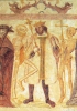 Ricchi signori, re e cardinali danzano con la morte. Affresco della fine del XV secolo. (Yonne, chiesa di Laferté Loupière)
