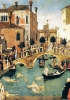 Una veduta di Venezia, della seconda metà del XV secolo, fa da sfondo al Miracolo della Croce di Gentile Bellini. (Venezia, Gallerie dell’Accademia)