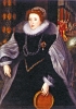 Elisabetta I nel celebre Ritratto del setaccio di Quentin Metsys il Giovane. Il setaccio era simbolo di castità. (Siena, Pinacoteca Nazionale)