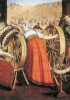 Il settore tessile era alla base dell’economia olandese e inglese. Dipinto di Isaac Claesz van Swanenburgh in cui si vede il momento della filatura, che veniva eseguita prevalentemente dalle donne. (Leida, Stedelijk Museum de Lakenhal)