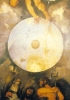 La pietra filosofale raffigurata come cosmo, con il Sole e la Luna in congiunzione. Particolare da Plutone, Nettuno e Giove, Caravaggio 1597. (Roma, Casino di Villa Ludovisi)