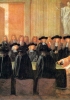 Il re prendeva in prima persona le più importanti decisioni coadiuvato dai ministri degli esteri, della fi nanza e della guerra. Particolare da un dipinto francese del XVII secolo. (Versailles, Musée du Château)