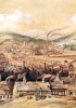 La zona industriale di Sheffield con le molte ciminiere e la concentrazione di case. Nella prima metà dell’Ottocento la popolazione della città aumentò del 500 per cento. Gli operai vivevano ammassati in alloggi fatiscenti in quartieri degradati (slums). Litografia del 1855. (Sheffield, City Museum)
