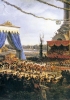 Carlo X entra a Parigi entra a Parigi di ritorno da Reims il 6 giugno 1825. L’accoglienza fu solenne ma fredda. Dipinto di Louis François Lejeune. (Versailles, Musée du Château)