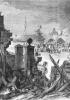La rivolta dei sepoy del 1857 nel particolare di una stampa del 1867: uomini armati per le strade ed edifici in rovina (Hulton Archive/Getty Images)