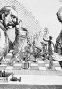 Caricatura del Kulturkampf rappresentata come una partita a scacchi tra Bismarck e Pio IX: i pezzi del cancelliere sono l’esercito e la legislazione antimonastica, mentre quelli del papa sono le encicliche e il Sillabo. Disegno del 1875.