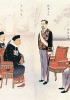 Il delegato cinese ha un abbigliamento tradizionale mentre il giapponese veste all’occidentale. Particolare di un dipinto coevo di fattura cinese.