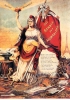Il socialismo è rappresentato come l’erede della rivoluzione francese: sopra la «bandiera dell’umanità» pendono le parole «libertà, uguaglianza e fraternità». Litografia a colori del 1890.