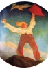 Emblematica raffigurazione dell’interventismo di sinistra che agita un drappo rosso, simbolo della volontà di lotta: vi fu, infatti, anche un interventismo di sinistra capitanato da Leonida Bissolati e Gaetano Salvemini. Dipinto di Aldo Carpi.