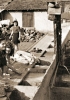 Alcune donne davanti a un lavatoio nella borgata romana di Tor Marancia. Nel dopoguerra molti italiani del centro-sud si riversarono nella capitale in cerca di lavoro andando a vivere in alloggi di fortuna nelle periferie. Fotografia del 28 marzo 1947.