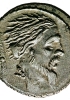 Vercingetorige raffigurato, su un denario romano, con la lunga capigliatura tipica del suo popolo. (Roma, Museo Nazionale Romano)