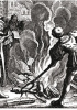 Lutero brucia la bolla di scomunica e vari testi della tradizione teologica e giuridica di Roma.Incisione del XVI secolo