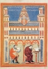 Miniaturisti e copisti intenti nella loro opera nello scriptorium di Echternach. Miniatura tratta da un Evangelario. (Berna, Staatsbibliothek)