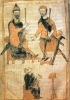 Carlo Martello e Pipino il Breve a colloquio in una miniatura dell’VIII secolo. (Modena, Biblioteca capitolare)