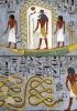La barca del dio-Sole Ra attraversa la terza ora
del Libro delle porte. In basso il dio Atum scaccia
il serpente Apopis. Scena della camera funeraria
di Ramesse I. (Araldo De Luca - White Star)